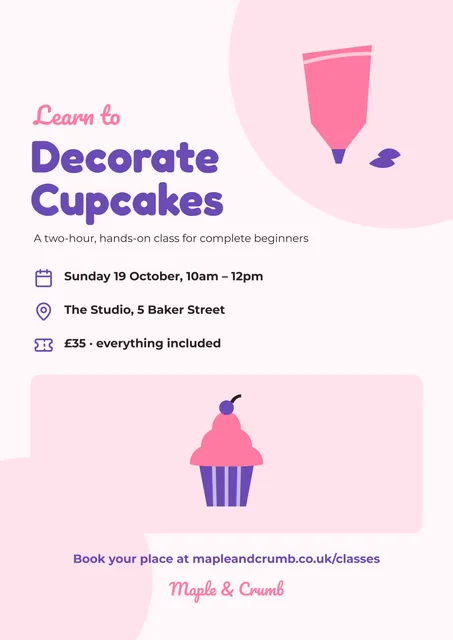 Cupcake decorating class poster template preview